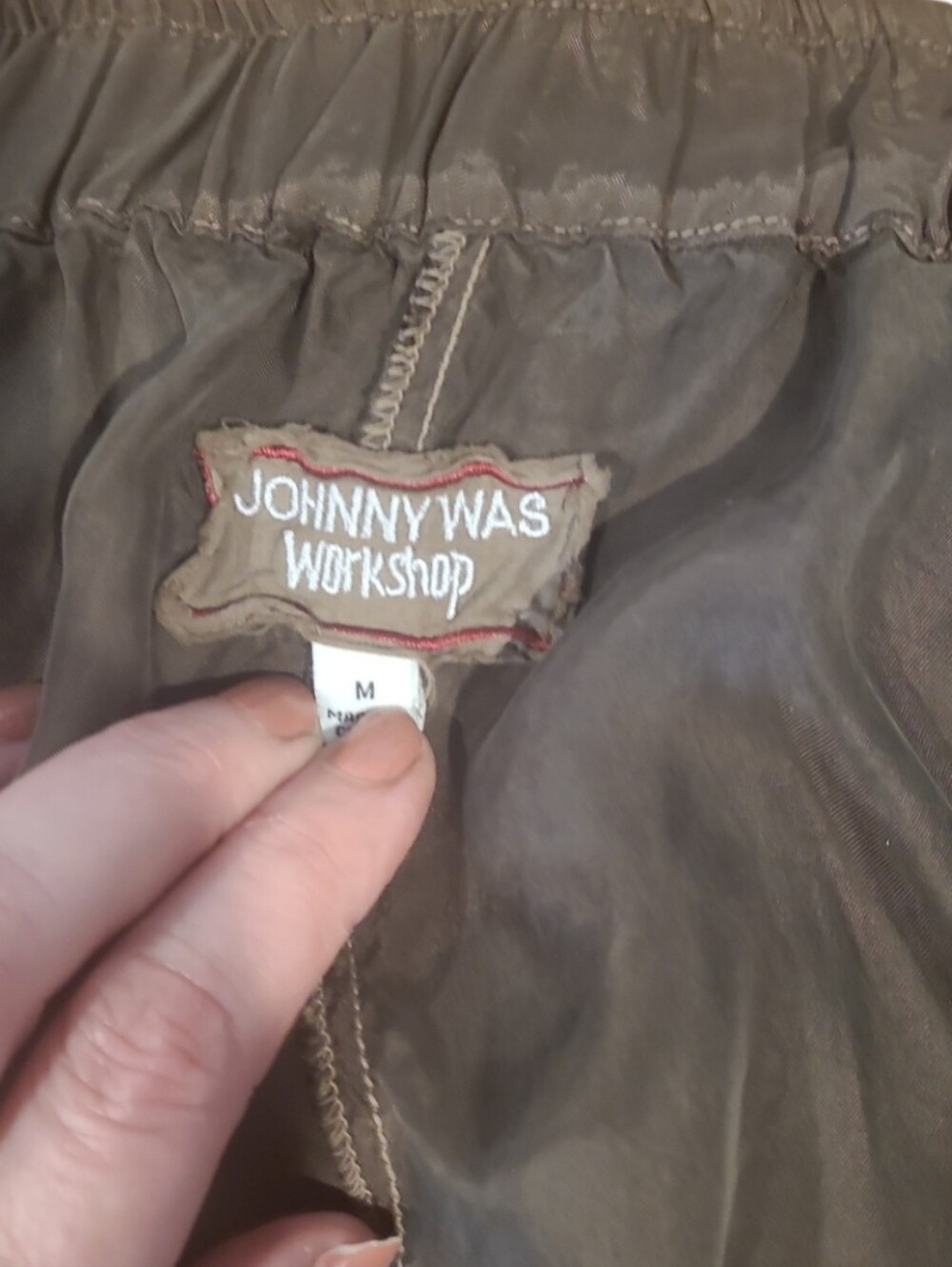 Johnny Was Olive Green Margo Satin Embroidered Jogger Pants Boho M - Picture 8 of 9